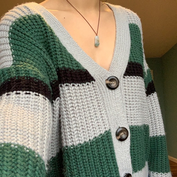 PACSUN LA HEARTS GREEN STRIPED SWEATER CARDIGAN - Picture 3 of 4